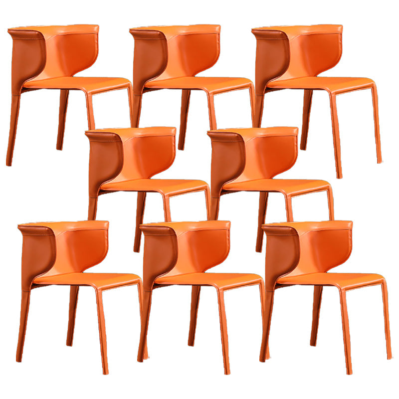 Contemporary Metal Dining Room Chairs Arm Leather Dining Chairs for Home Use Orange 8 Piece Set Clearhalo 'Dining Chairs' 'Dining Tables & Seating' 'dining_chair' 'furn' 'furn_dining_chair' 'Furniture' 'Kitchen & Dining Furniture' 6267238