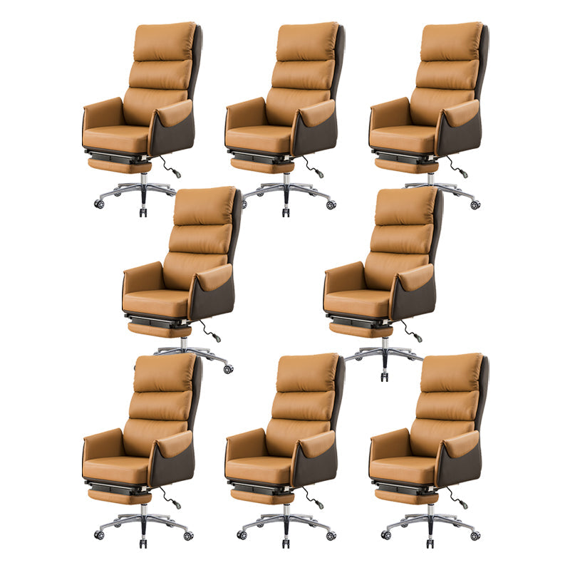 Modern Slide High Back Office Chair Leather Executive Chair with Footrest Brown Genuine Leather 8 Piece Set Clearhalo 'furn' 'furn_office_chair' 'Furniture' 'Office Chairs' 'Office Furniture' 'office_chair' 6267814