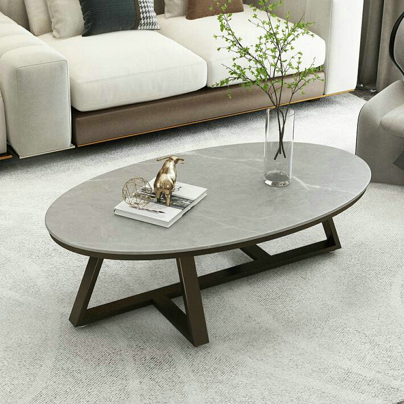 Glam Elliptical Slate Coffee Table 26.2" H Cross Legs Cocktail Table