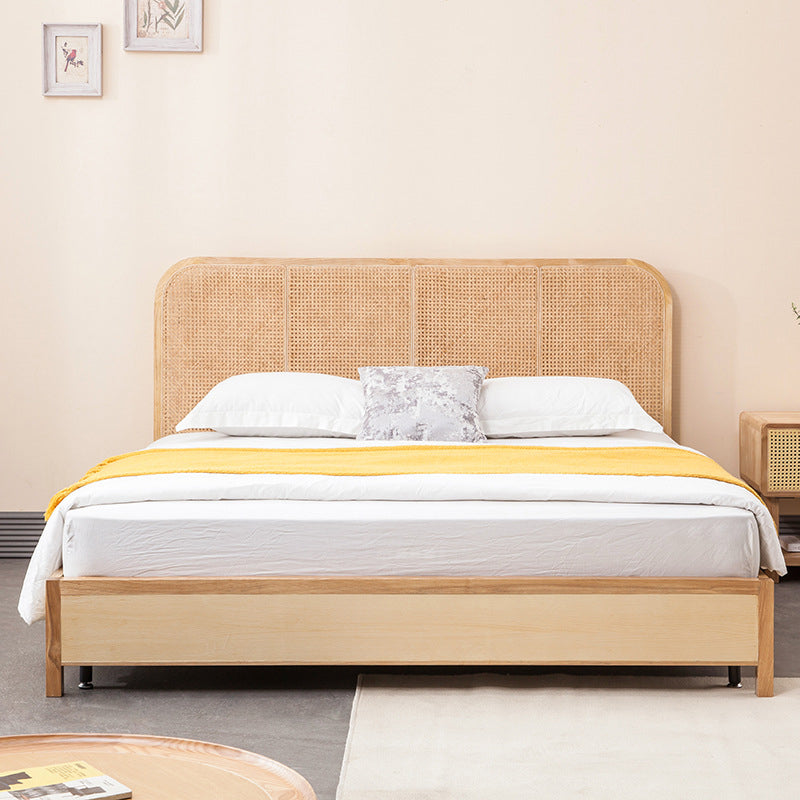 Vast houten paneelbed tropisch standaardbed met aangepaste gouden benen