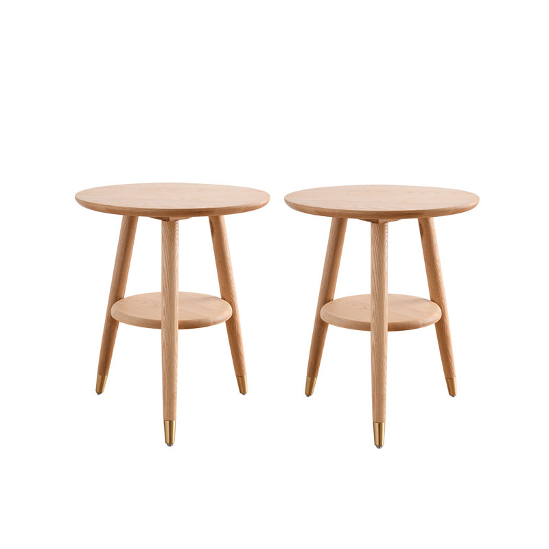 Modernistic Ashwood 3 Legs with Storage Round Double Tier Side Table