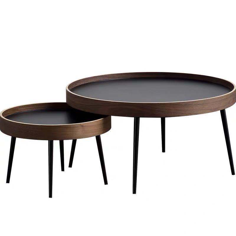 Round Black/Brown Metal Coffee Table Tray Top Cocktail Table