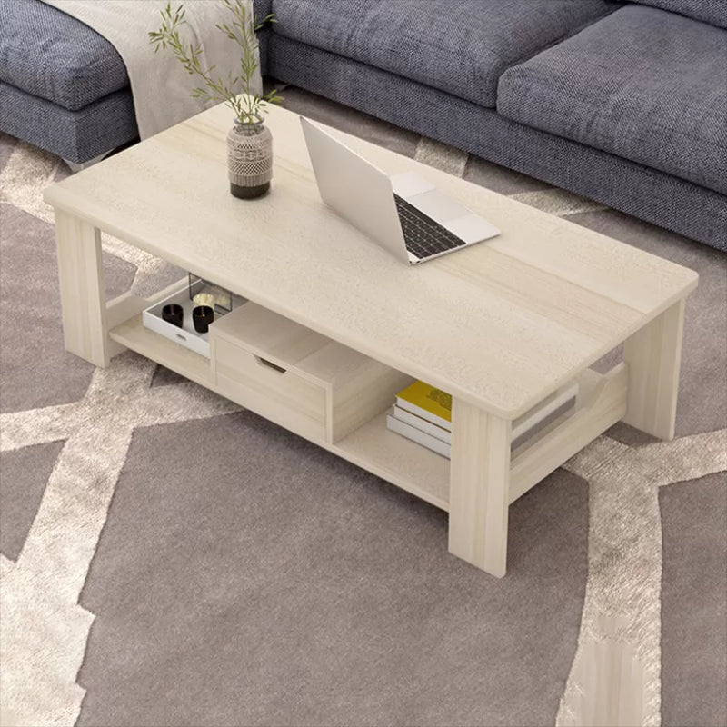 Contemporary 4 Legs Wood with Storage Shelf Rectangular Single Coffee Table
