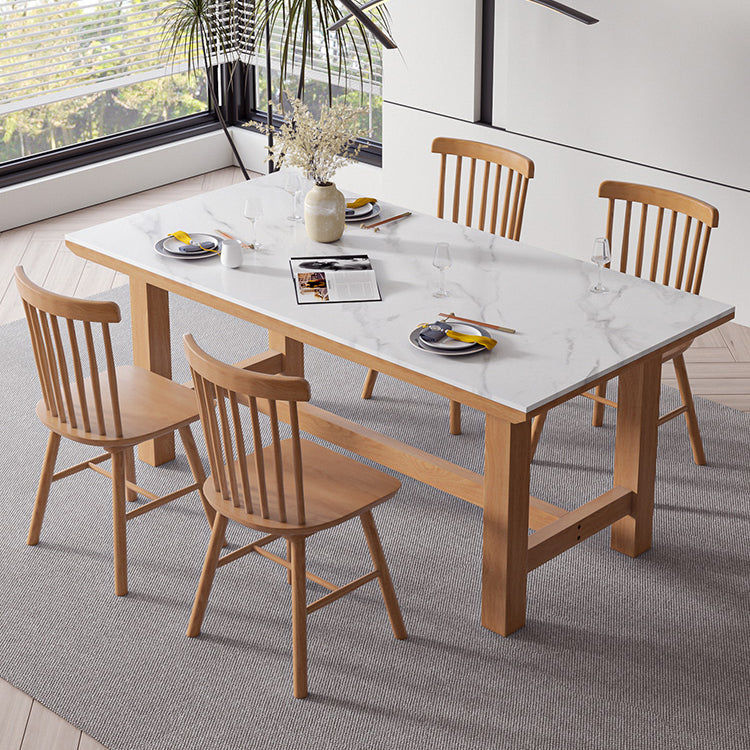 White Stone Top Table Set with Wooden Frame 1/2/5 Pieces Modern Dinette Set 5 Pieces: Table, 4 Chairs Clearhalo 'Dining Room Sets' 'Dining Tables & Seating' 'dining_room_set' 'furn' 'furn_dining_room_set' 'Furniture' 'Kitchen & Dining Furniture' 6270833