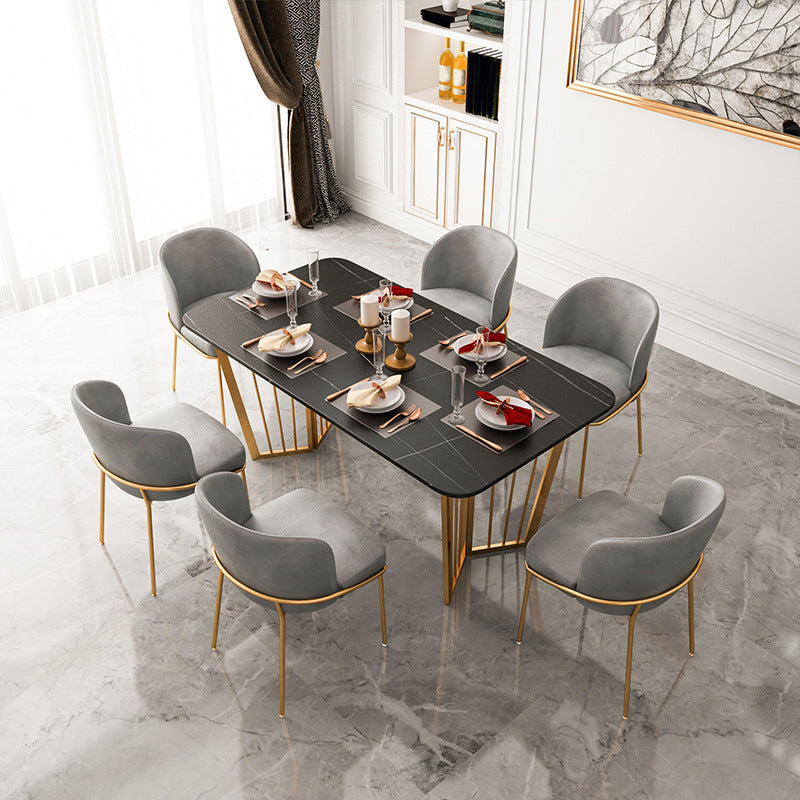 Rectangular Dining Table Set 1/2/5/7 Pieces Metal Dinette Set for Kitchen 7 Pieces: Table, 6 Chairs Clearhalo 'Dining Room Sets' 'Dining Tables & Seating' 'dining_room_set' 'furn' 'furn_dining_room_set' 'Furniture' 'Kitchen & Dining Furniture' 6270983