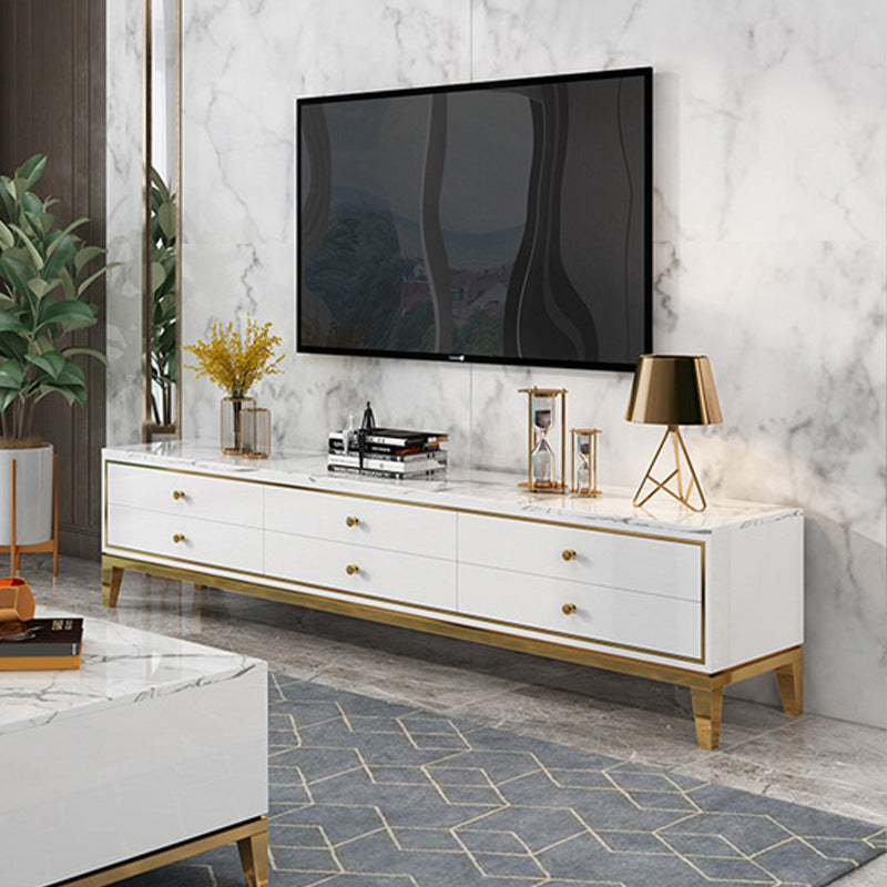 Glam Marble TV Stand Console Enclosed Storage TV Media Stand with Drawers for Living Room White Clearhalo 'furn' 'furn_tv_stands_entertainment_centers' 'Furniture' 'Living Room Furniture' 'TV Stands & Entertainment Centers' 'TV Stands & Media Storage Furniture' 'tv_stands_entertainment_centers' 6273323