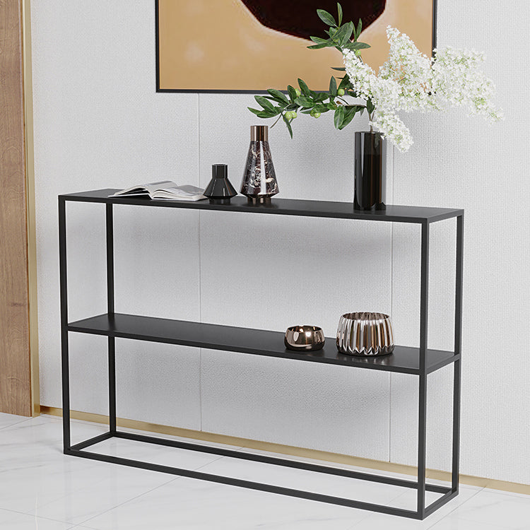 Modern Console Accent Table Antique Finish Rectangle Console Sofa Table in Metal 47"L x 10"W x 31.5"H Black Clearhalo 'Console Tables' 'console_tables' 'Entry & Mudroom Furniture' 'furn' 'furn_console_tables' 'Furniture' 6274364