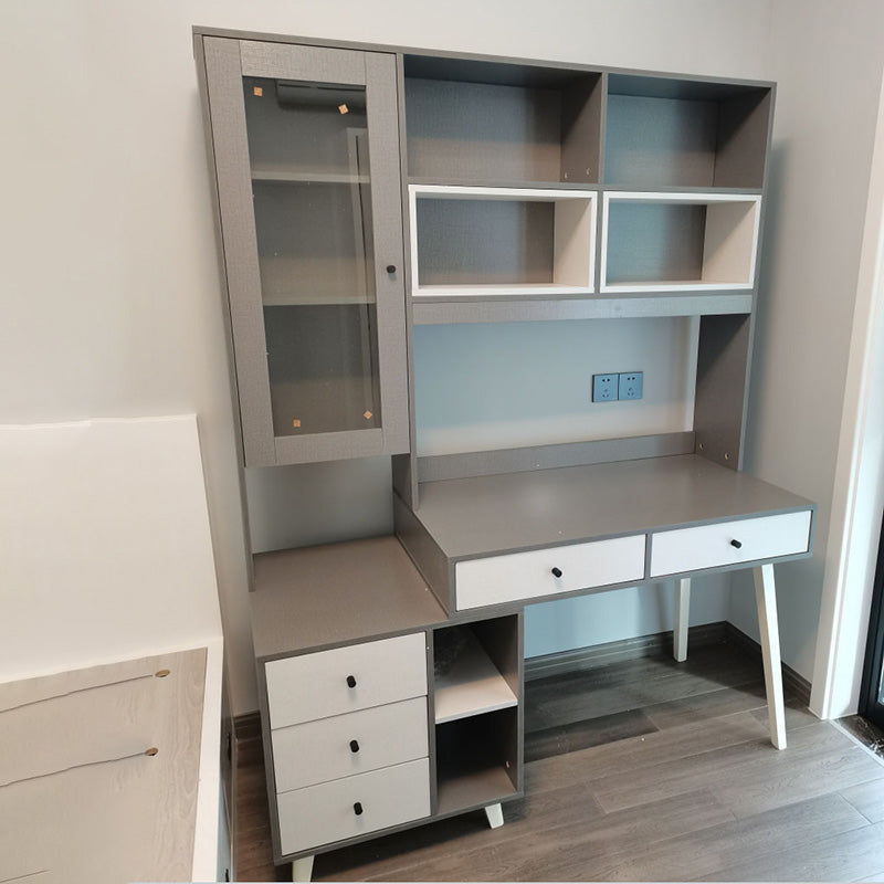 Contemporary Writing Desk Parsons Computer Desk with Wooden Legs 55.1"L x 21.7"W x 70.9"H Grey Wood Clearhalo 'furn' 'furn_office_desk' 'Furniture' 'Office Desks' 'Office Furniture' 'office_desk' 6274862