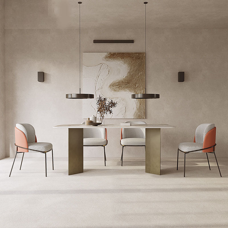 Sintered Stone Dining Table Set 1/5/7 Pcs Rectangle Dining Table and Linen Dining Chairs