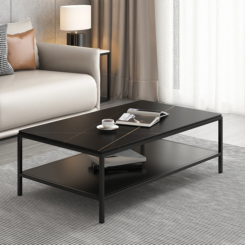 Rectangular Slate 4 Legs Coffee Cocktail Table with Storage Shelf