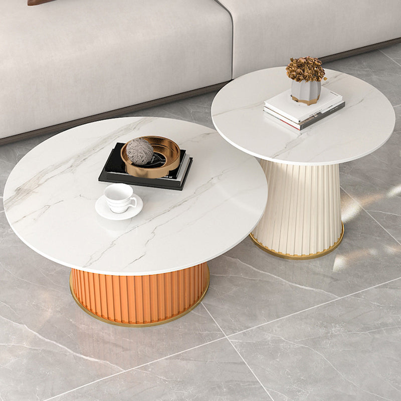 Pedestal 2 Piece Bunching Coffee Tables Glam Slate Top Cocktail Table Set