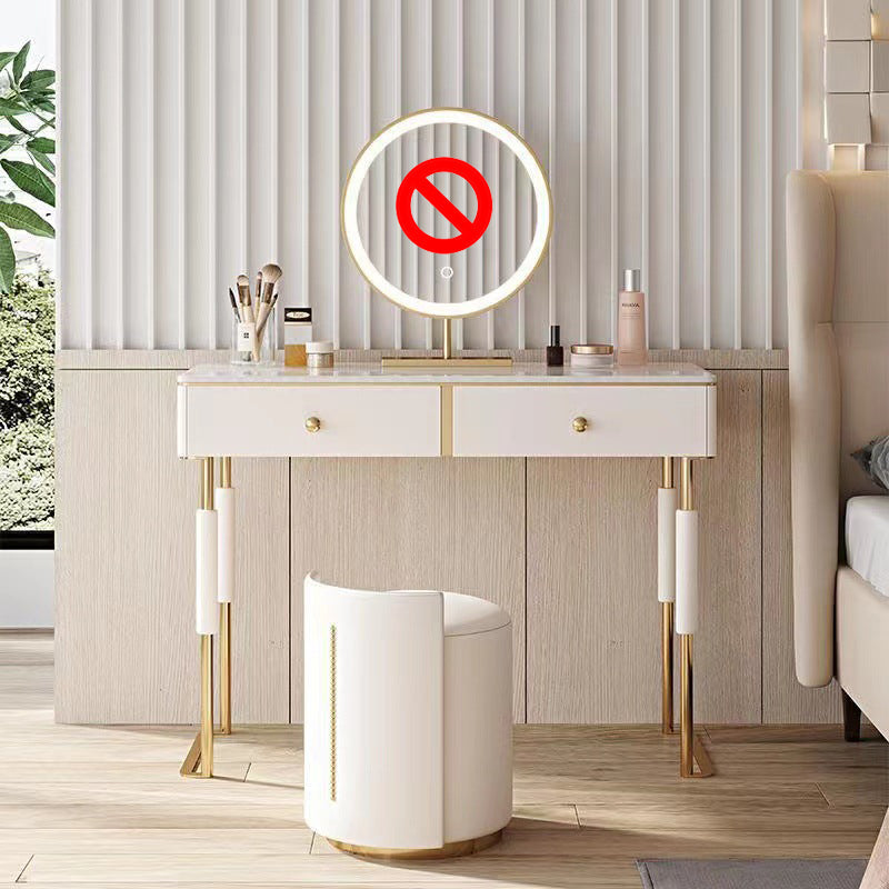 Vanité de maquillage glamour avec 2 tiroirs de rangement ensemble de vanité en bois blanc, 15,74 "de large