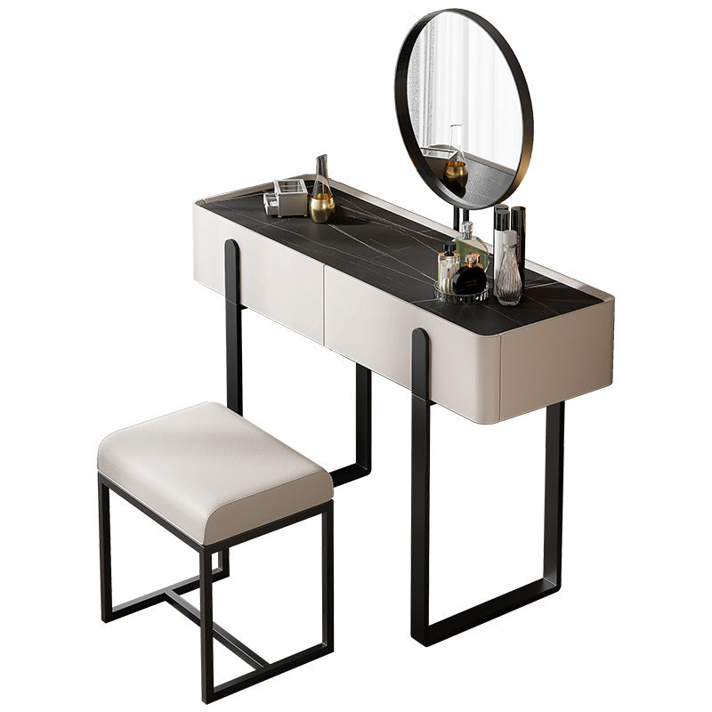 Modern Make-up Vanity with 2 Storage Drawers White Wood Vanity Set, 17.71" Wide
