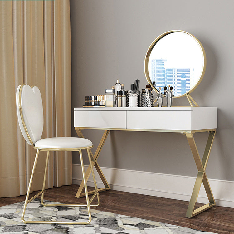 Tocador de maquillaje blanco brillante 15.74 "Juego de tocador de madera ancho con cajones de almacenamiento