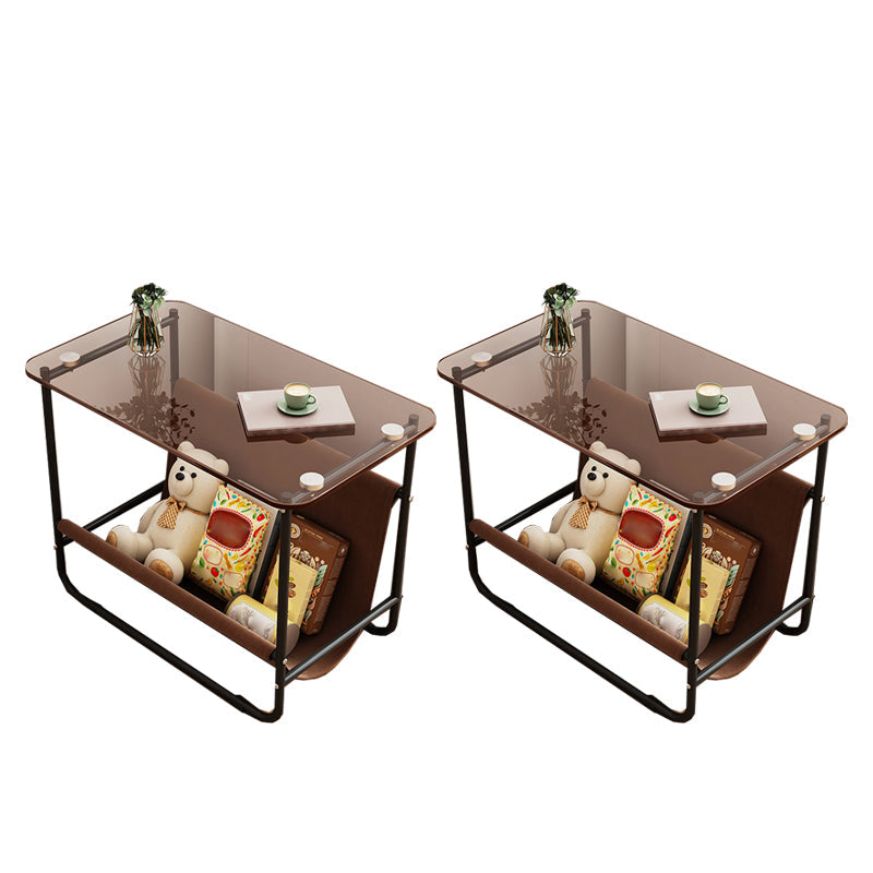 Mesa de acero de acero de acero contemporánea de vidrio marrón