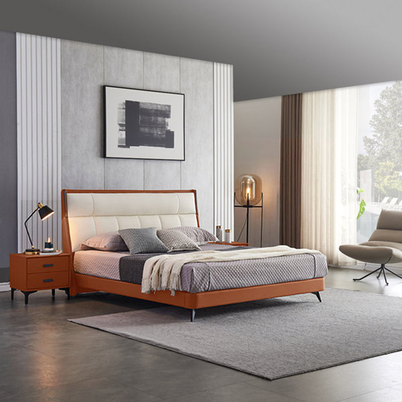 Moderne Kiefernholz Standard Bett echtes Ledertafelbett gepolstertes Kopfteil gepolstert