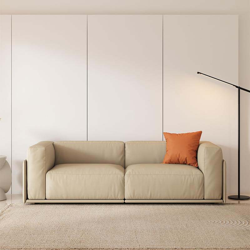 Tuxedo Arm Sofa Contemporary Faux Leather Cushions Settee in Light Brone