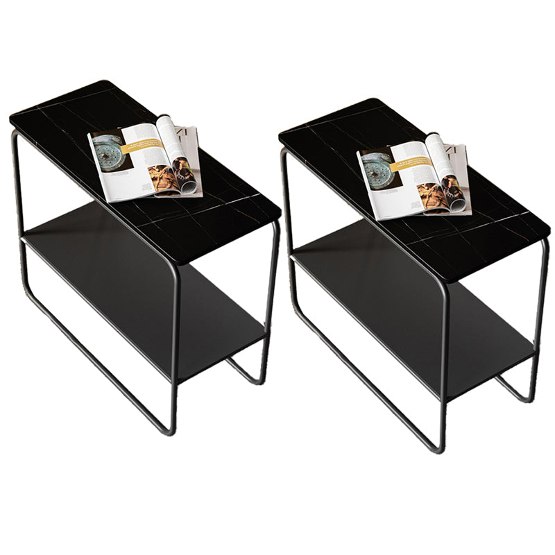 Contemporary Rectangular Side Table Slate Top Sled End Table