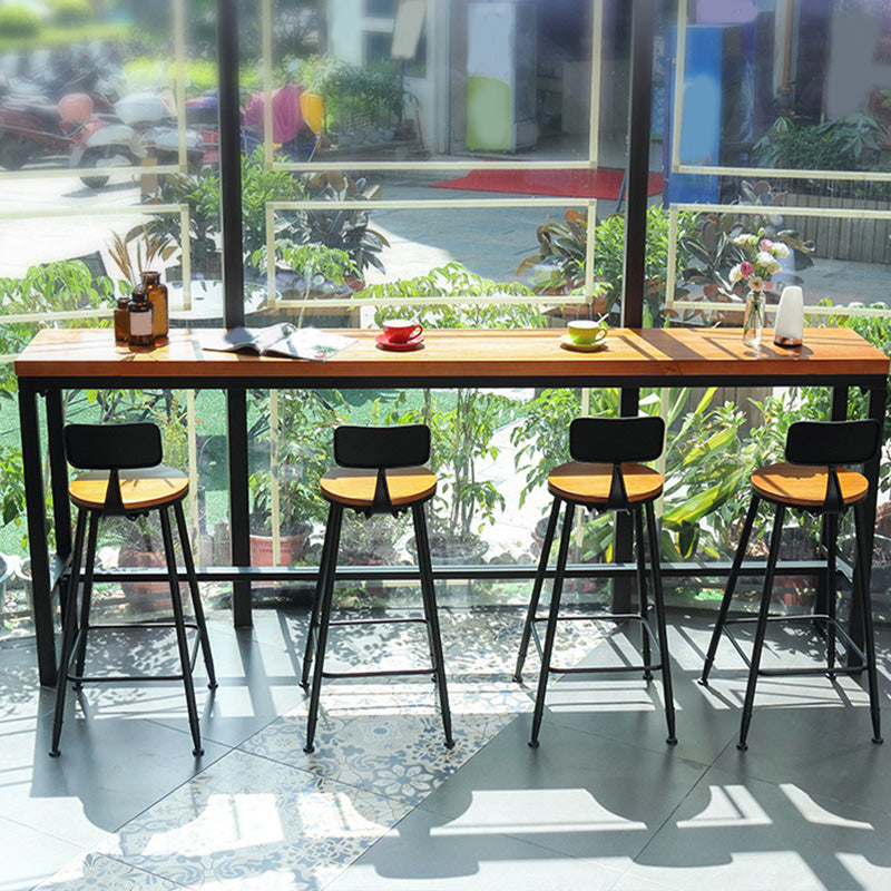 Mesa de barra base de metal moderna mesa de patio de madera maciza de hierro negro