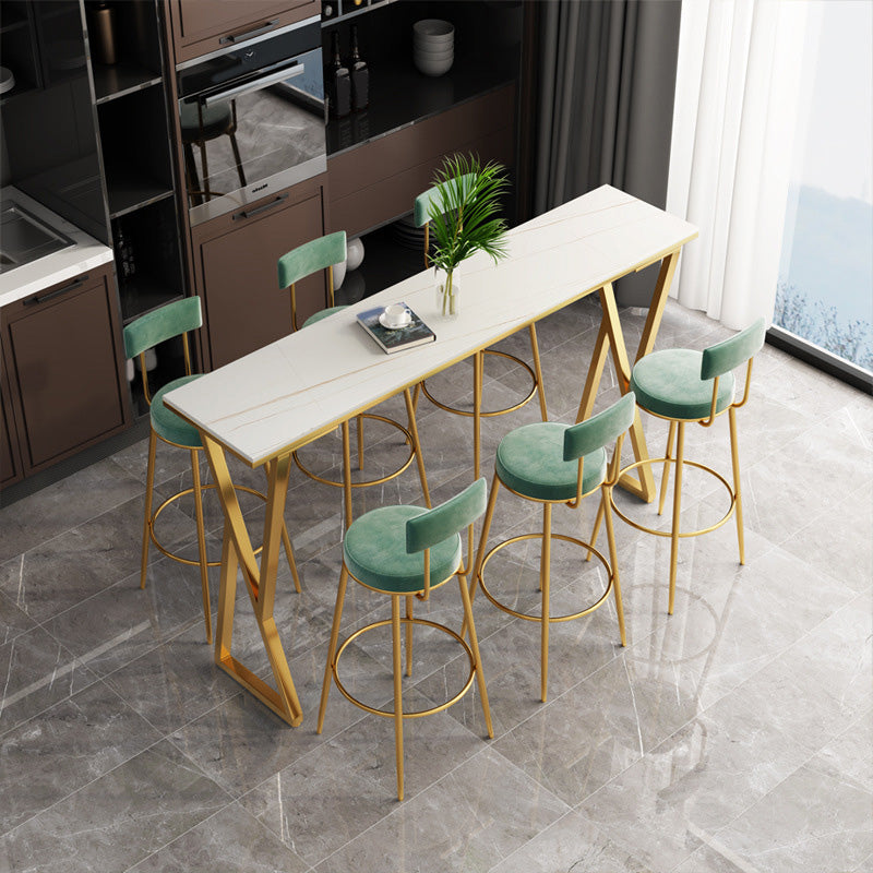 Modern Bar-height Table with Gold Base 41.3-inch Height Table Base Bar Table 70.9"L x 15.7"W x 41.3"H White-Gold Without Chairs Clearhalo 'Bar Furniture' 'Bar Tables' 'bar_tables' 'furn' 'furn_bar_tables' 'Furniture' 'Kitchen & Dining Furniture' 6283450