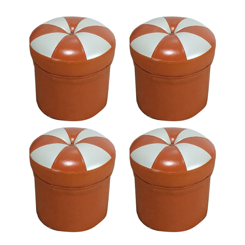 Modern Leather Pouf Water Resistant Round Pouf for Drawing Room Orange 4 Piece Set Clearhalo 'furn' 'furn_ottomans_poufs' 'Furniture' 'Living Room Furniture' 'Ottomans & Poufs' 'ottomans_poufs' 6284402