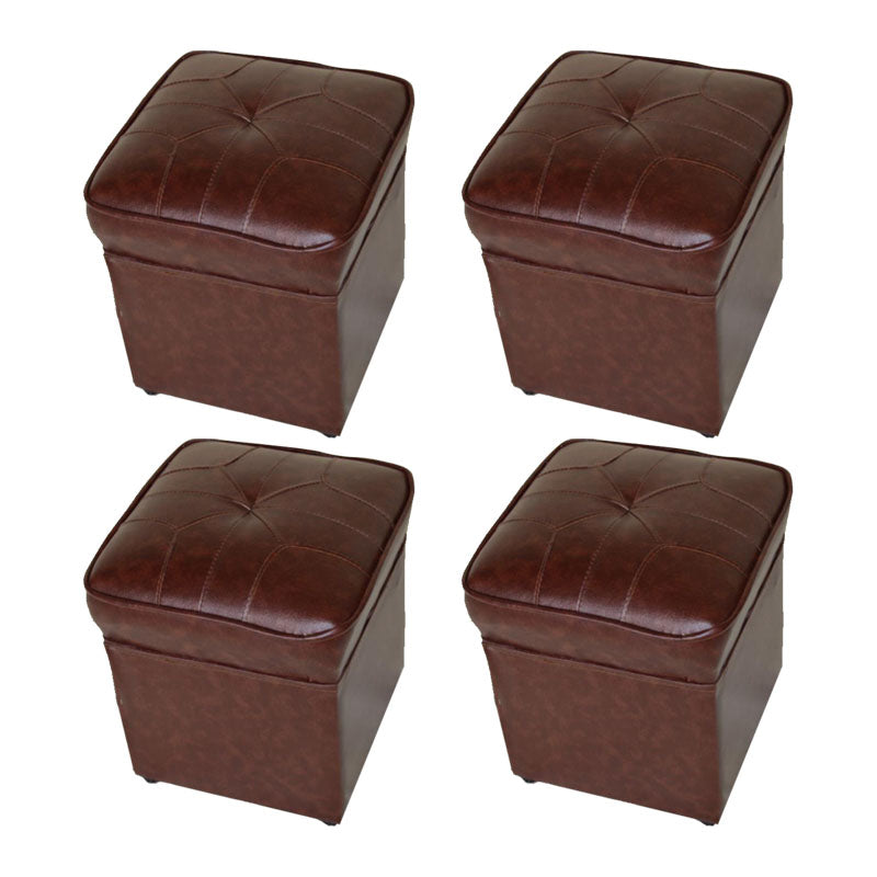 Mid-Century Modern Pouf Ottoman Faux Leather Upholstered Solid Color Square Ottoman Dark Brown 4 Piece Set Clearhalo 'furn' 'furn_ottomans_poufs' 'Furniture' 'Living Room Furniture' 'Ottomans & Poufs' 'ottomans_poufs' 6284446