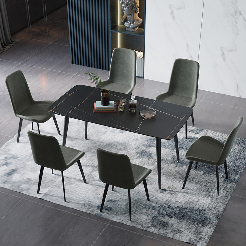 Modern Dining Table with Solid Back Chairs 1/4/6/7 Pieces Dinette Set 7 Pieces: Table, 6 Chairs Clearhalo 'Dining Room Sets' 'Dining Tables & Seating' 'dining_room_set' 'furn' 'furn_dining_room_set' 'Furniture' 'Kitchen & Dining Furniture' 6287808