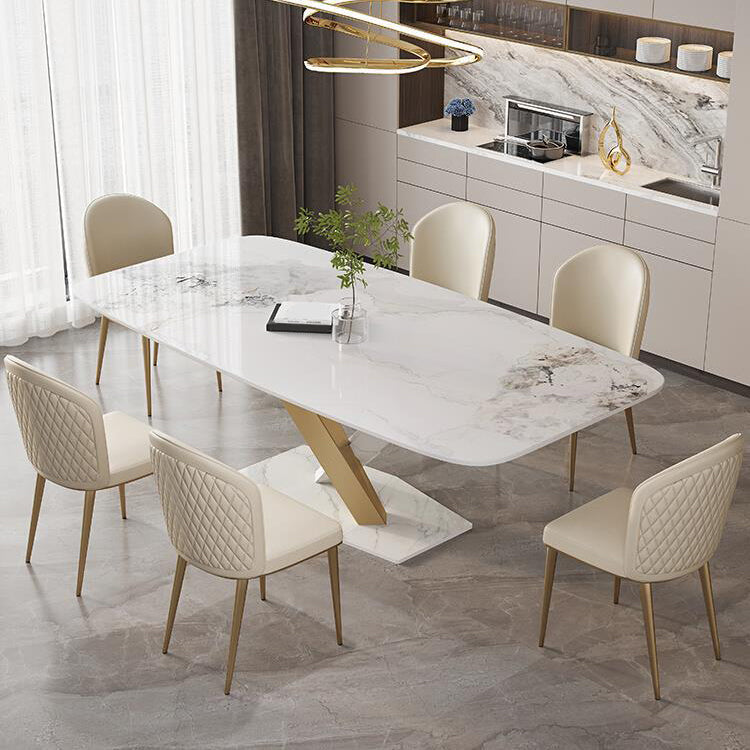 Glam Dinette Set with Faux Leather Chairs 1/2/5/6/7 Pieces Glossy White Dining Table Set