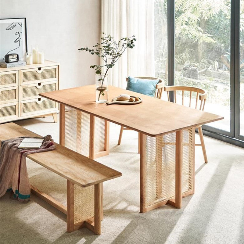 Modern Dining Set 1/2/4 Pcs Natural Solid Wood Dining Table and Chairs 4 Pieces: Table, 2 Chairs, 1 Bench Clearhalo 'Dining Room Sets' 'Dining Tables & Seating' 'dining_room_set' 'furn' 'furn_dining_room_set' 'Furniture' 'Kitchen & Dining Furniture' 6288004