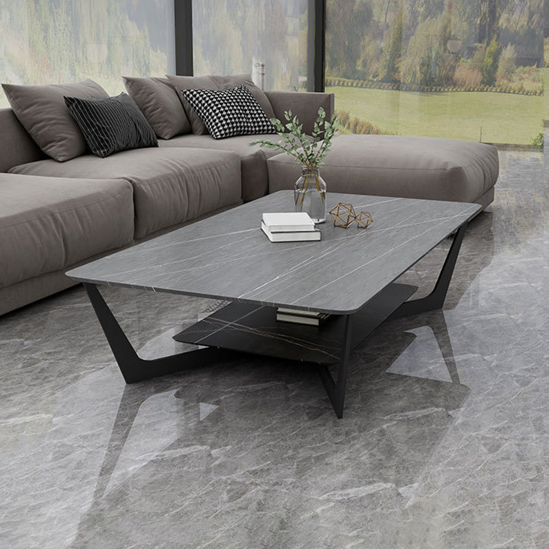 Cross Legs Slate Coffee Table Shelf Included Simple Single Cocktail Table