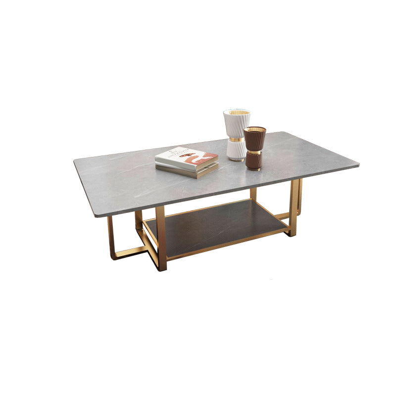 Glam da 17,7 "H Tavolino da cocktail tavolino in ardesia rettangolare con scaffale per pavimenti