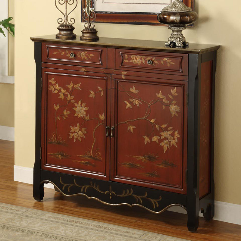 2-引き出しの苦しめられた木製キャビネット40.9 "w手描きドア収納キャビネット