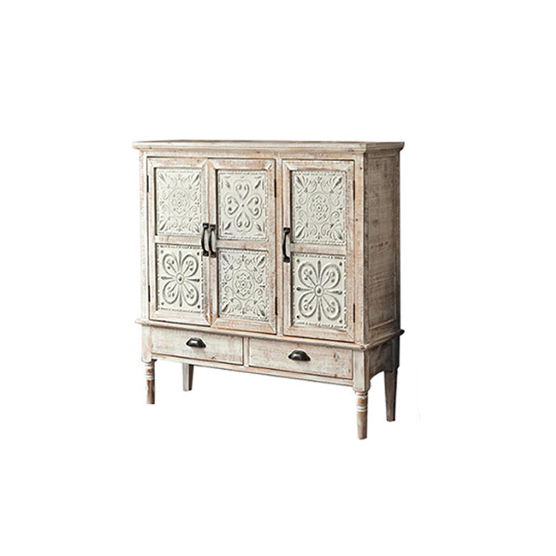 Industrial Distressed Wood Cabinet 1/2 - Drawer Solid Wood Storage Cabinet in White