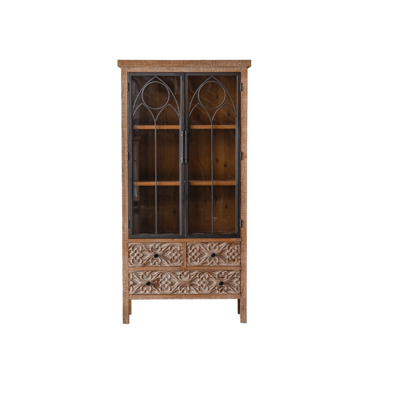Distressed bruine laden Inbegrepen kastglas paned hout en ijzeren accentkast