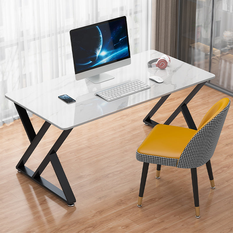 Bureau d'écriture de glamour blanc bureau de bureau en métal rectangulaire pour le bureau