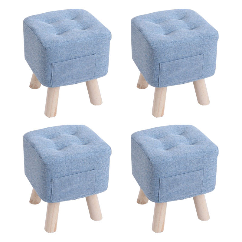 Modern Ottoman Fabric Upholstered Tufted Solid Color Pocket Square Ottoman with Chair Legs 11"L x 11"W x 14"H Blue 4 Piece Set Clearhalo 'furn' 'furn_ottomans_poufs' 'Furniture' 'Living Room Furniture' 'Ottomans & Poufs' 'ottomans_poufs' 6297834