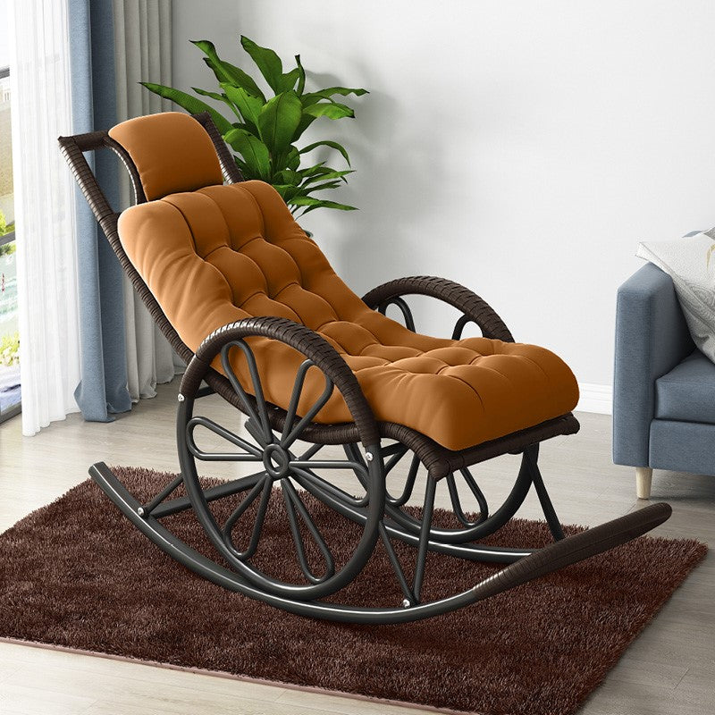 Modern Rocker Wicker Removable Cushions Tufted with Gray Frame Rocking Chair