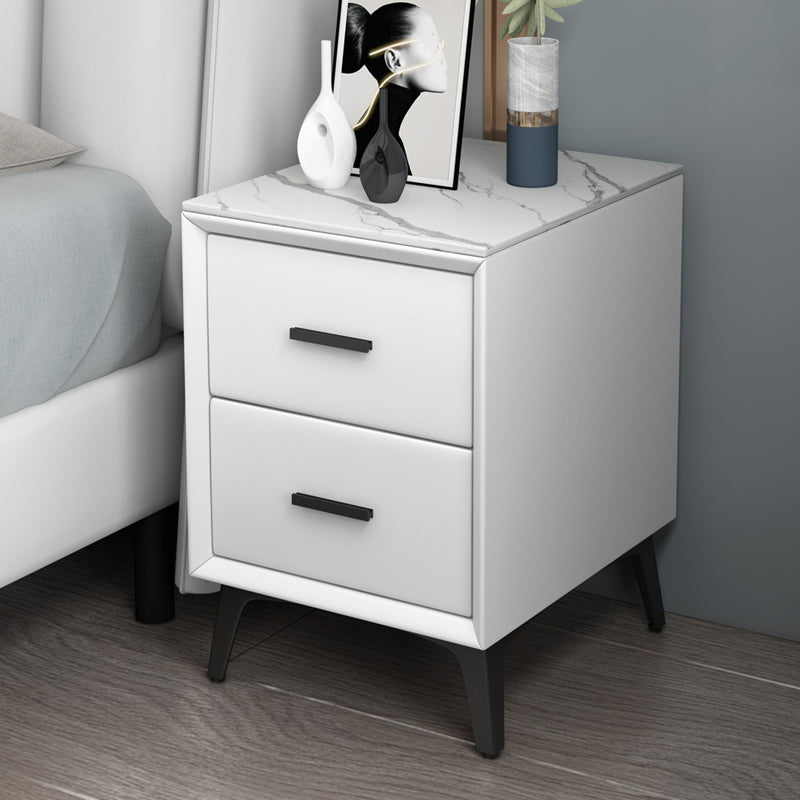 Modern Slate Top Night Table Bedroom 2 Drawers Night Stand with Legs 20"L x 16"W x 19"H White Clearhalo 'Bedroom Furniture' 'furn' 'furn_night_stand' 'Furniture' 'night_stand' 'Nightstands' 6299372
