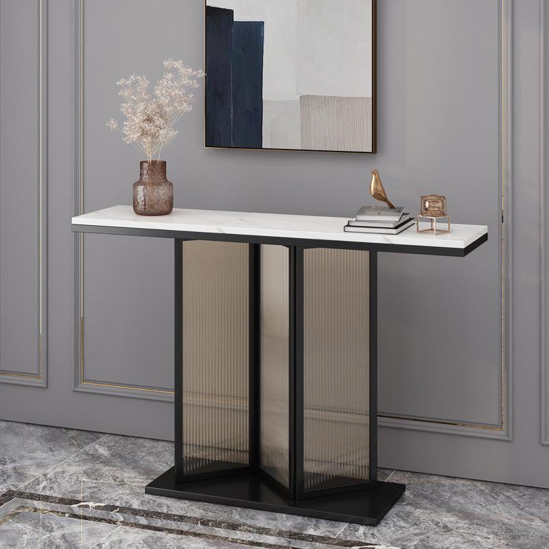 Stone Rectangle Console Table 1-Shelf 31.5" Tall Accent Table for Hall