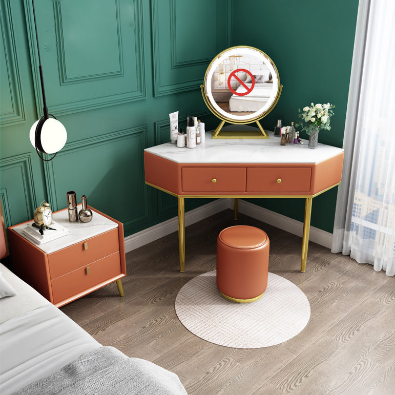 2-Drawers Dressing Table Luxurious Stone Top Vanity Set for Bedroom Makeup Vanity & Stools Orange Clearhalo 'Bedroom Furniture' 'furn' 'furn_makeup_vanities' 'Furniture' 'Makeup Vanities' 'makeup_vanities' 6302041
