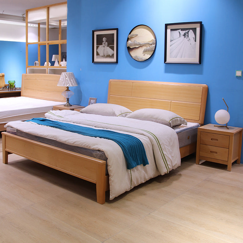 Letto standard in legno massiccio naturale a pannello rettangolare moderno di metà secolo