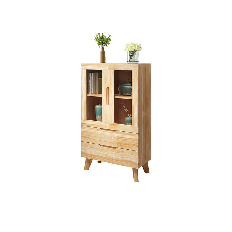 Pine Wood Glass Paned Accent Cabinet 47.6" Tall Natural Storage Chest 1 Clearhalo 'Cabinets & Chests' 'cabinets_chests' 'furn' 'furn_cabinets_chests' 'Furniture' 'Living Room Furniture' 6302278