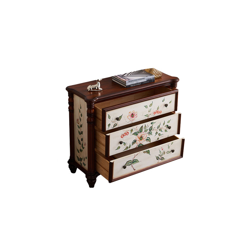 Distressed Wood Accent Chest 32.8" Tall 3 Drawers Side Cabinet White-Brown Clearhalo 'Cabinets & Chests' 'cabinets_chests' 'furn' 'furn_cabinets_chests' 'Furniture' 'Living Room Furniture' 6303191