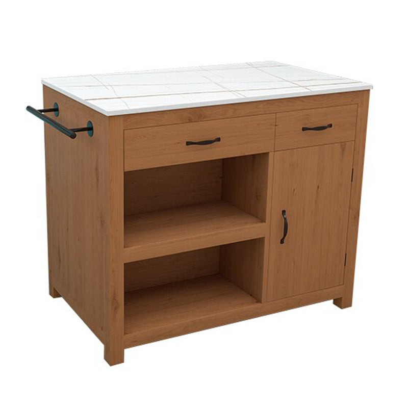 Modern Stationary Kitchen Island Set Sintered Stone Kitchen Island Table with Towel Rack White Clearhalo 'furn' 'furn_kitchen_islands_carts' 'Furniture' 'Kitchen & Dining Furniture' 'Kitchen Islands & Carts' 'kitchen_islands_carts' 6303520