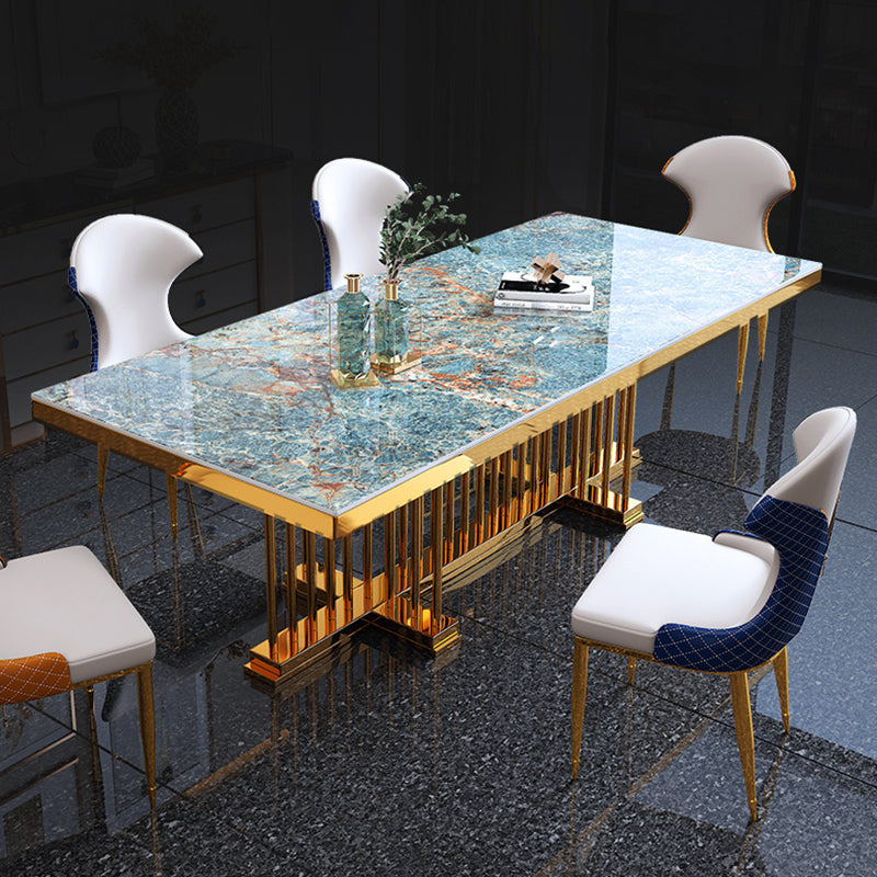 Glam Dining Stone Table Dining Rectangle Table with Metal Legs for Home Use Green 70.9"L x 35.4"W x 29.5"H Without Chairs Clearhalo 'Dining Tables & Seating' 'Dining Tables' 'dining_table' 'furn' 'furn_dining_table' 'Furniture' 'Kitchen & Dining Furniture' 6304180