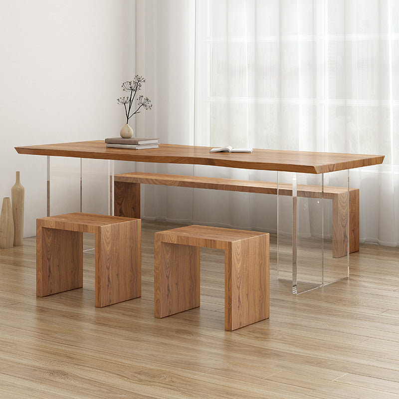 Rectangle Double Pedestal Dining Table Modern Wood Table for Dining Room 78.7"L x 27.6"W x 29.5"H Without Chairs Clearhalo 'Dining Tables & Seating' 'Dining Tables' 'dining_table' 'furn' 'furn_dining_table' 'Furniture' 'Kitchen & Dining Furniture' 6304424