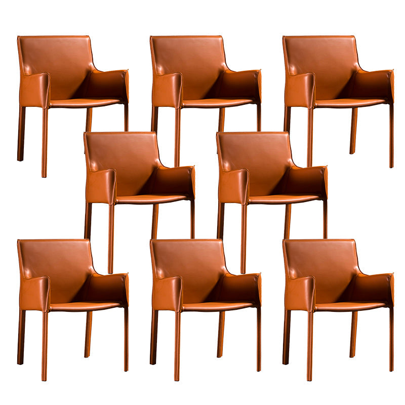 Upholstered Dining Chairs Faux Leather Kitchen Dining Arm Chair Orange 8 Piece Set Clearhalo 'Dining Chairs' 'Dining Tables & Seating' 'dining_chair' 'furn' 'furn_dining_chair' 'Furniture' 'Kitchen & Dining Furniture' 6304782