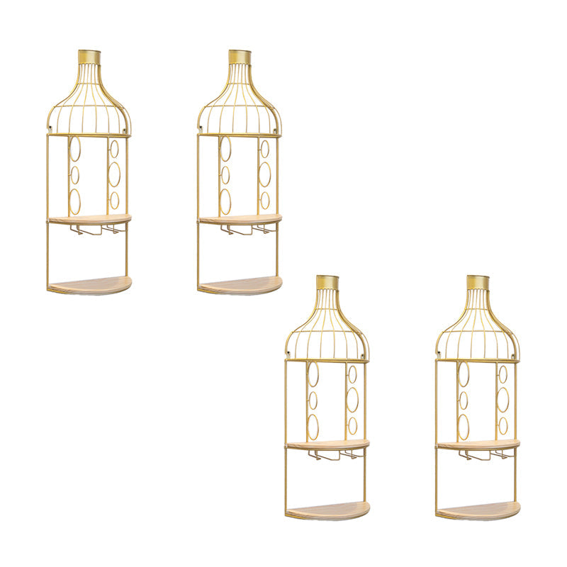 Glam Wall Mounted Wine Rack Bottle Metal Bottle Holder in Gold
