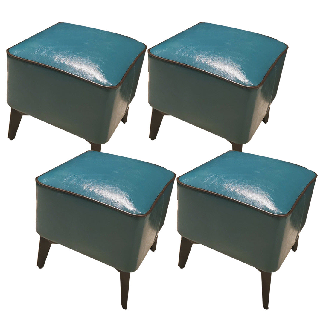 Mid-Century Modern Pouf Ottoman Faux Leather Upholstered Square Ottoman with Chair Legs Dark Green 4 Piece Set Clearhalo 'furn' 'furn_ottomans_poufs' 'Furniture' 'Living Room Furniture' 'Ottomans & Poufs' 'ottomans_poufs' 6311234