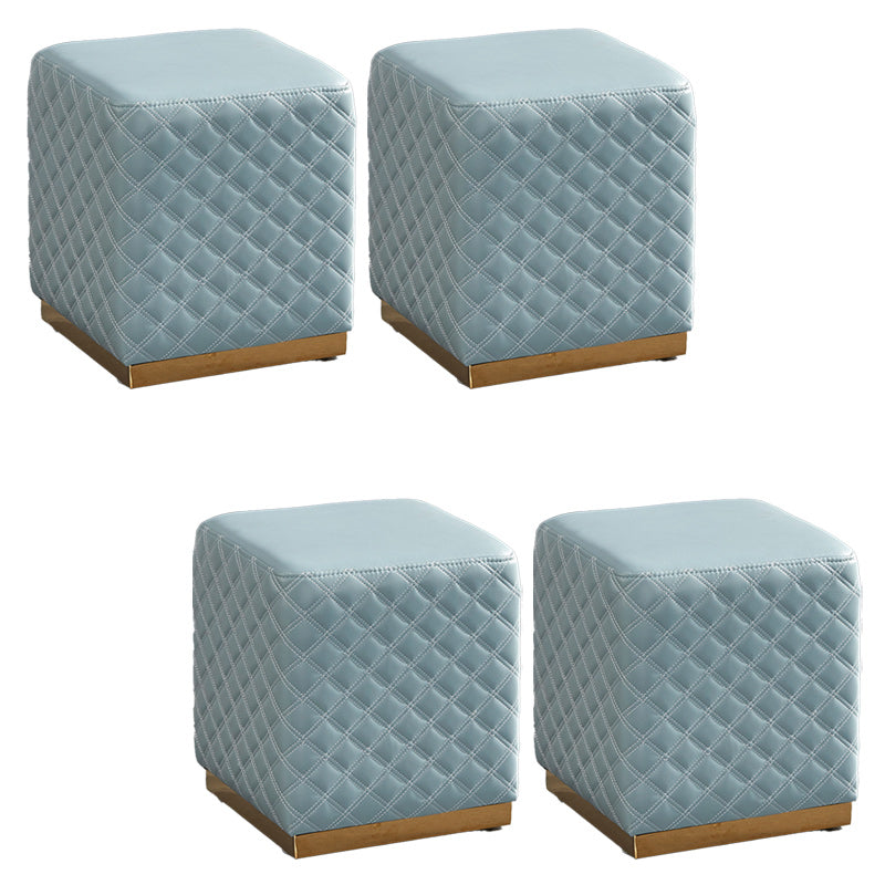 Glam Pouf Ottoman Genuine Leather Upholstered Solid Color Square Ottoman Square Light Blue 4 Piece Set Clearhalo 'furn' 'furn_ottomans_poufs' 'Furniture' 'Living Room Furniture' 'Ottomans & Poufs' 'ottomans_poufs' 6311430
